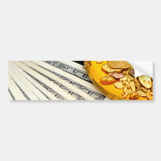 Goud en contant geld bumpersticker (Voorkant)