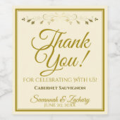 Goud en crème Eenvoudig legant huwelijk bedankt Wijn Etiket (Enkel label)