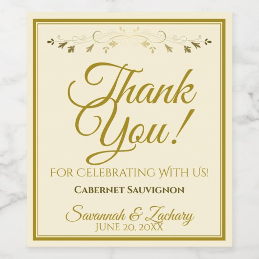 Goud en crème Eenvoudig legant huwelijk bedankt Wijn Etiket (Enkel label)