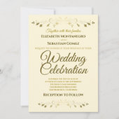 Goud en Crème Elegante Filigraan Eenvoudige Bruilo Kaart (Voorkant)