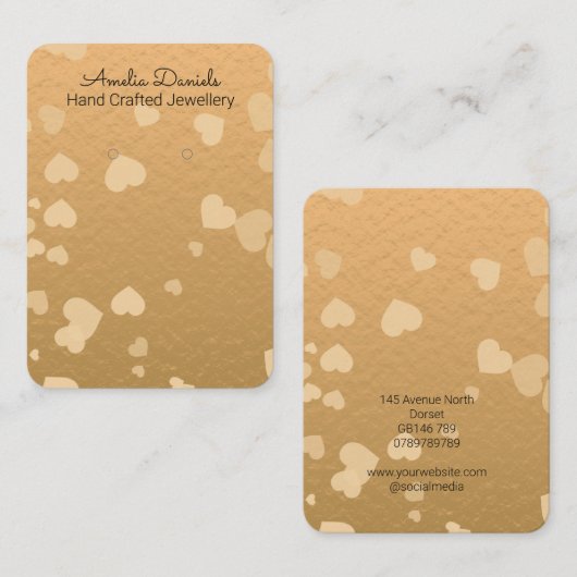 Goud en Crème Hart Oorbel Display Visitekaartje (Voorkant / Achterkant)