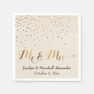 Goud en Crème Mr & Mrs Hart Script Confetti Servet
