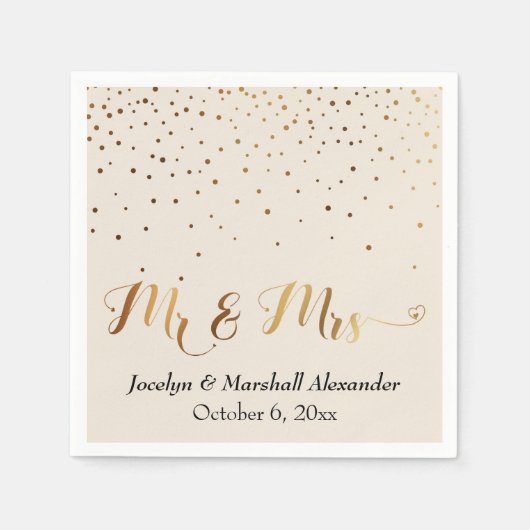 Goud en Crème Mr & Mrs Hart Script Confetti Servet (Voorkant)
