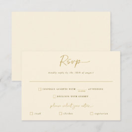 Goud en Crème Trouwkaart Modern Handgeschreven Ant RSVP Kaartje
