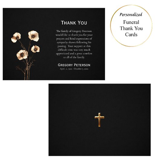 Goud en crème wilde bloemen katholieke begrafenis bedankkaart