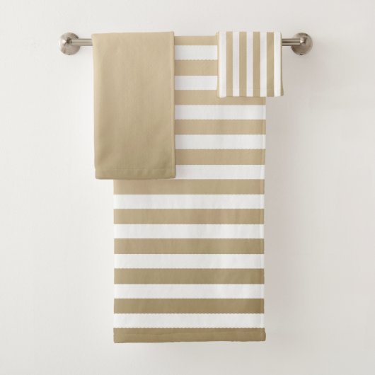 Goud en crèmekleurig streeppatroon bad handdoek (Insitu)