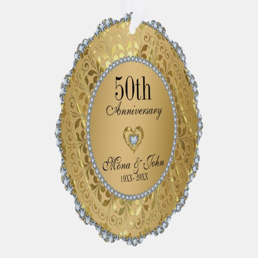 Goud en diamanten 50e bruiloft Jubileum Ornament Kaart (Rechts)
