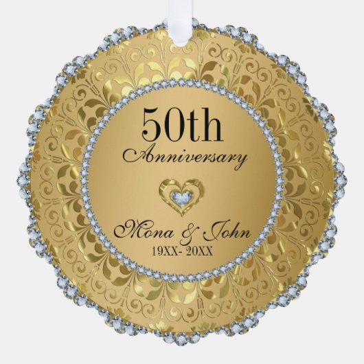 Goud en diamanten 50e bruiloft Jubileum Ornament Kaart (Voorkant)