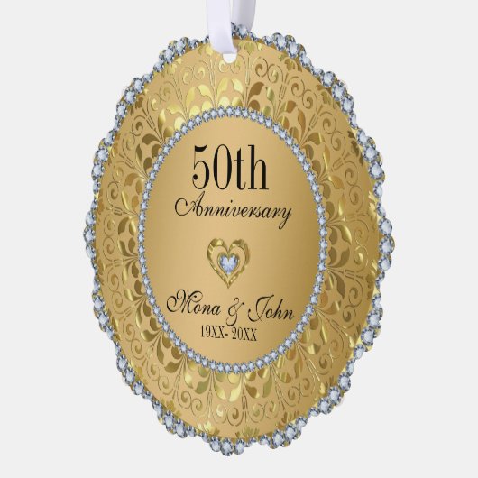 Goud en diamanten 50e bruiloft Jubileum Ornament Kaart (Links)