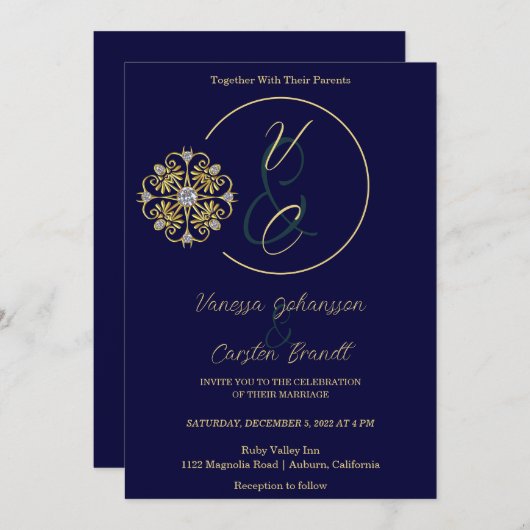 Goud en diamanten bruiloft uitnodiging (Voorkant / Achterkant)