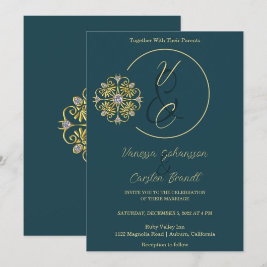 Goud en diamanten bruiloft uitnodiging (Voorkant / Achterkant)