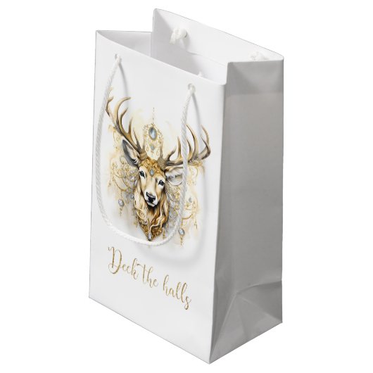 Goud en diamanten glitterherten klein cadeauzakje (Achterkant Gekanteld)