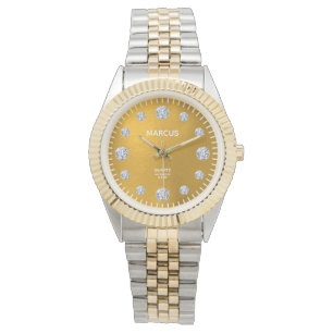 Goud en diamanten staal en goudtrombocyten horloge