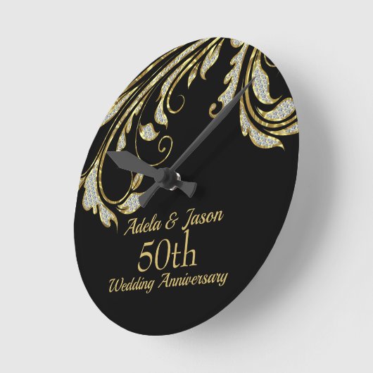 Goud en diamanten zwijn ronde klok (Hoek)