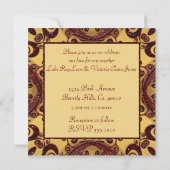  goud en diep rood glitter Floral Wedding Kaart (Achterkant)