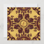  goud en diep rood glitter Floral Wedding Kaart (Voorkant)