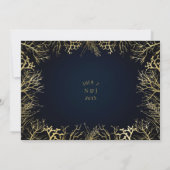 Goud en donker marineblauw legant koraal huwelijk kaart (Achterkant)