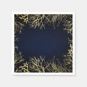 Goud en donker marineblauw legant koraal huwelijk servet