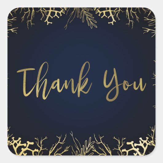 Goud en donker marineblauw legant koraal huwelijk vierkante sticker (Voorkant)