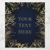 Goud en donker marineblauw legant koraal huwelijk wijn etiket (Enkel label)