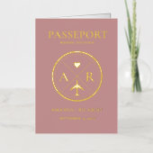 Goud en donker Mauve paspoort bruiloft uitnodiging (Voorkant)