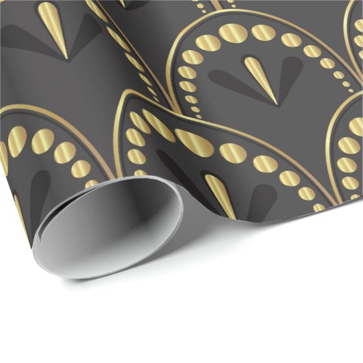Goud en donkergrijs kunstdeco geometrisch patroon cadeaupapier (Rol Hoek)