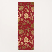 Goud en Donkerrood Bloemen Damast Patroon Yogamat (Voorkant)