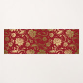 Goud en Donkerrood Bloemen Damast Patroon Yogamat (Voorkant (horizontaal))