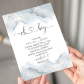 Goud en Dusty Blue Waterverf Baby shower Kaart