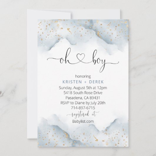 Goud en Dusty Blue Waterverf Baby shower Kaart (Voorkant)