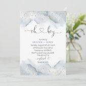 Goud en Dusty Blue Waterverf Baby shower Kaart (Staand voorkant)