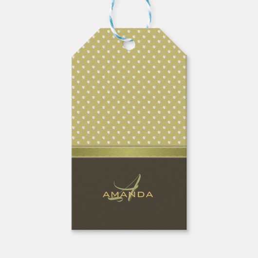 Goud en Ecru Olive Green Elegant Monogram Cadeaulabel (Voorkant)