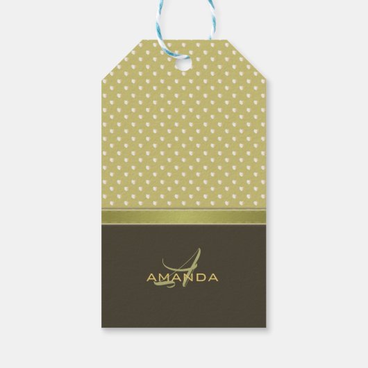 Goud en Ecru Olive Green Elegant Monogram Cadeaulabel (Achterkant)