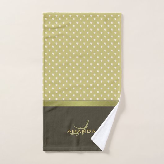 Goud en Ecru Olive Green Elegant Monogram Handdoek (Handdoek)