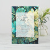 Goud en Emerald Groen Bloemen Bruiloft Kaart (Staand voorkant)