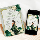 Goud en Emerald Groen Kasteel Prinses Quinceañera Kaart