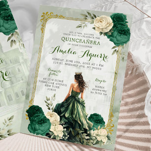 Goud en Emerald Groen Kasteel Prinses Quinceañera Kaart