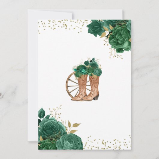 Goud en Emerald Groen Western Charra Quinceañera Kaart (Achterkant)