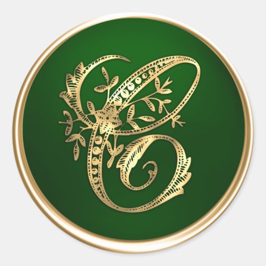 Goud en Emerald Monogram C Envelope Seal Ronde Sticker (Voorkant)