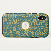Goud en Emerald Victorain Kant Monogram Case-Mate iPhone Case (Achterkant (horizontaal))