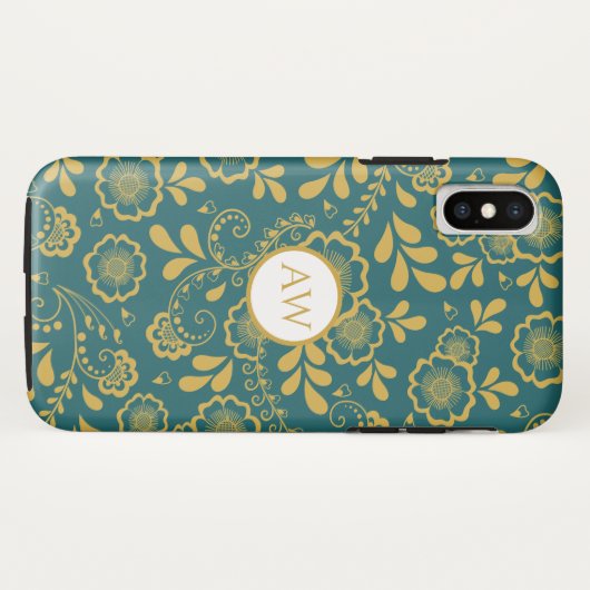 Goud en Emerald Victorain Kant Monogram Case-Mate iPhone Case (Achterkant (horizontaal))