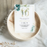 Goud en Eucalyptus 40e verjaardagsfeestje Kaart<br><div class="desc">Deze gouden en eucalyptus 40ste verjaardag feestuitnodiging is perfect voor een elegante 40ste verjaardag. Het ontwerp is voorzien van handbeschilderde waterverf groen,  goud en blauw bladeren en bloemen netjes gerangschikt in boeketten en geometrische elegante lijsten.</div>