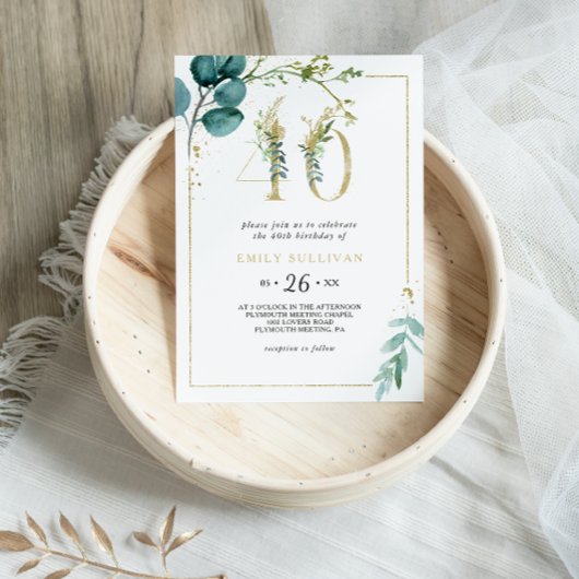 Goud en Eucalyptus 40e verjaardagsfeestje Kaart