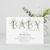 Goud en Eucalyptus Baby shower uitnodiging (Staand voorkant)