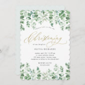 Goud en Eucalyptus Elegante Waterverf Doop Kaart (Voorkant / Achterkant)