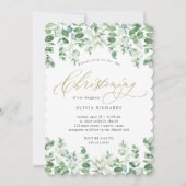 Goud en Eucalyptus Elegante Waterverf Doop Kaart (Voorkant)