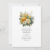 Goud en Evergreen Bloemen Herfst Bruiloft Kaart (Voorkant)