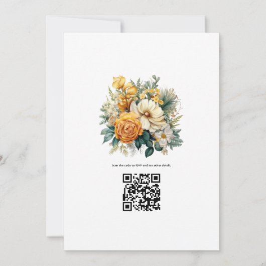 Goud en Evergreen Bloemen Herfst Bruiloft Kaart (Achterkant)