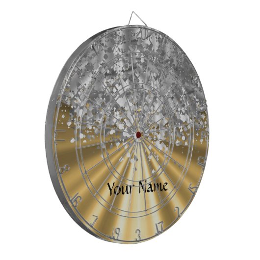 Goud en faux glitter op maat dartbord (Voorkant Links)