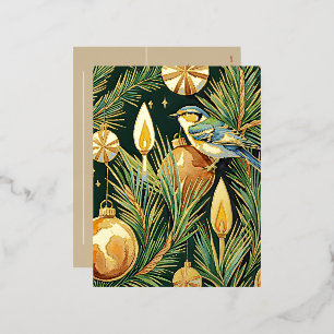 Goud en Flame Botanische Winter Tuin Kerstmis Folie Feestdagen Briefkaart
